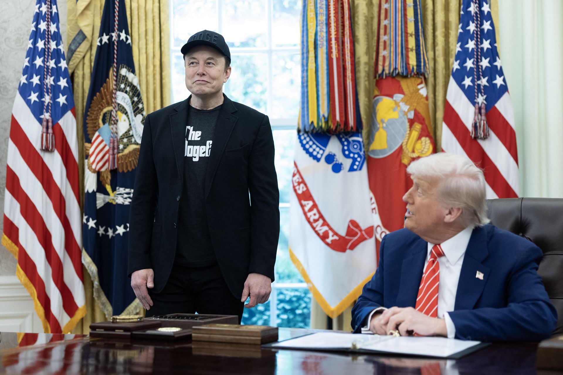 President Donald Trump speaks during a news conference with Elon Musk on May 30, 2025, inside the Oval Office at the White House in Washington. (Image via Getty)